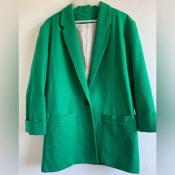 Vintage I.Magnin Blazer 100% Wool Green Size M Career business casual - Picture 2 of 10